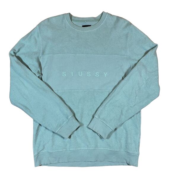 Stussy Reverse Fleece Panel Crewneck Large Sweatshirt Mint Green Fall Streetwear - Picture 1 of 10